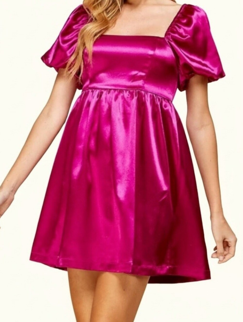 TCEC Pink Satin Puff Sleeve Babydoll Dress size M